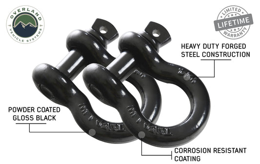 Recovery Shackle 19010201 3/4 4.75 Ton Black Sold In Pairs Overland Vehicle Systems