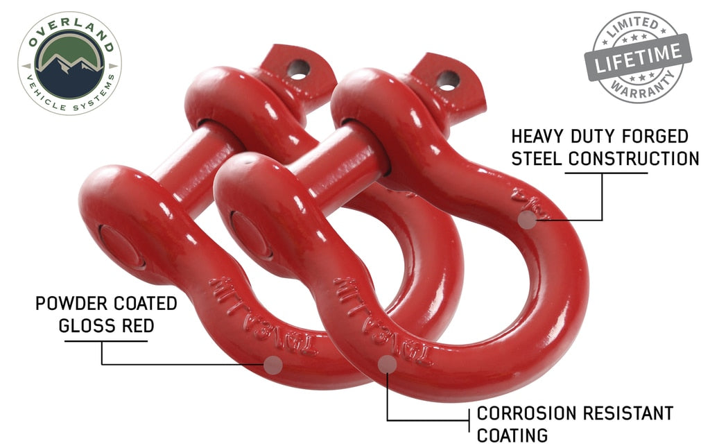 19010204 Recovery Shackle 3/4 Inch 4.75 Ton Red - Sold In Pairs Overland Vehicle Systems