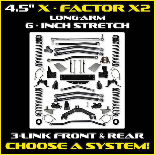 JK 4.5 Inch X Factor X2 Long Arm w/ 6" Rear Stretch 2 Door Model