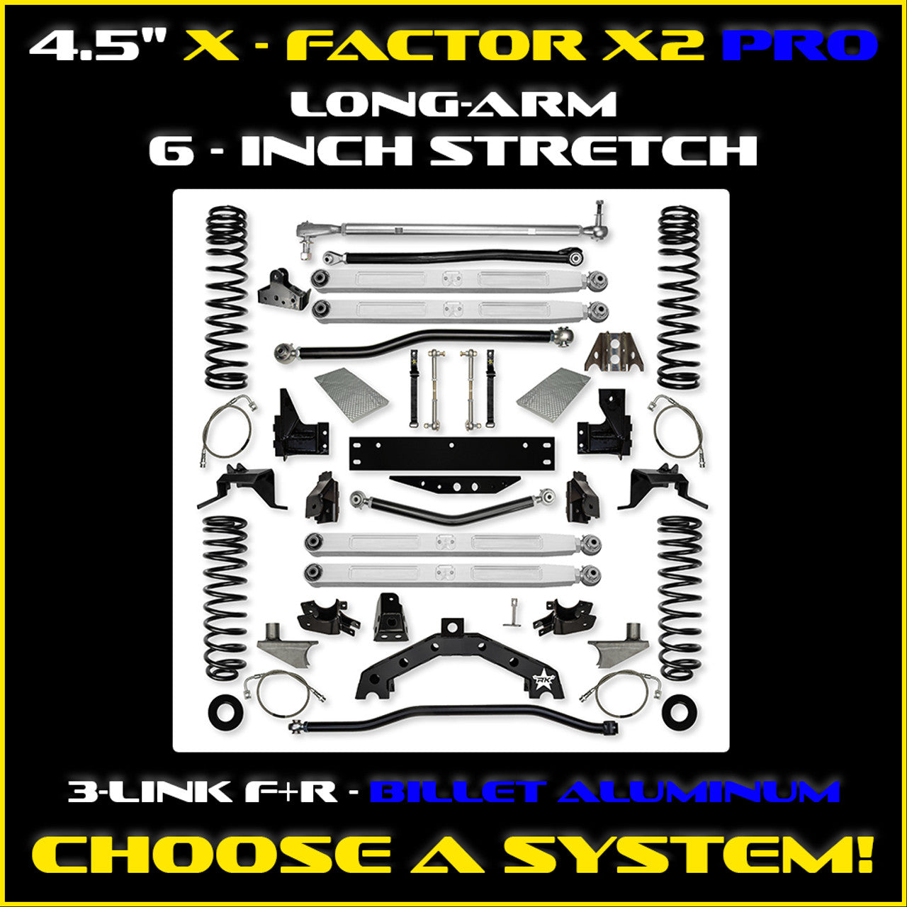 JK 4.5 Inch X Factor X2 Pro EliteLong Arm w/ 6" Rear Stretch 2 Door Model