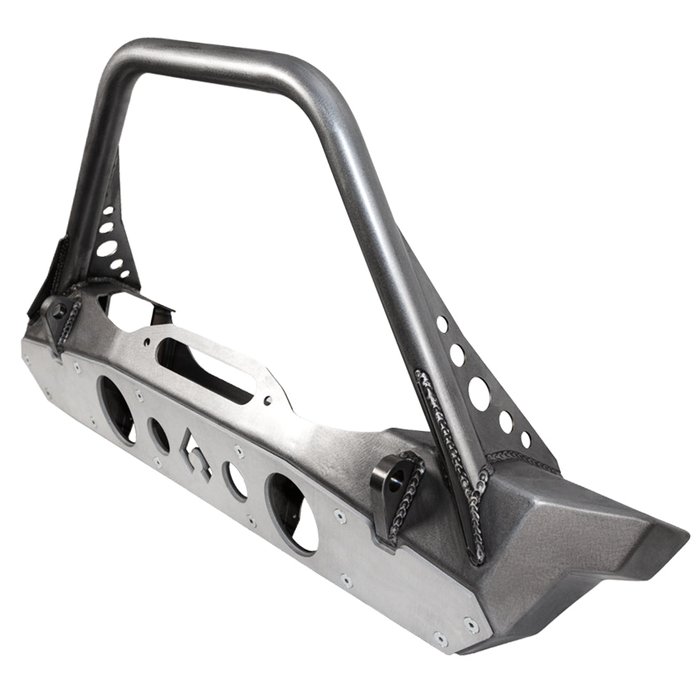 Bare Steel Nighthawk Mid-tube Stinger Front Bumper with Aluminum Skid for Wrangler JK JL/JT - Bare Steel Artec Industries