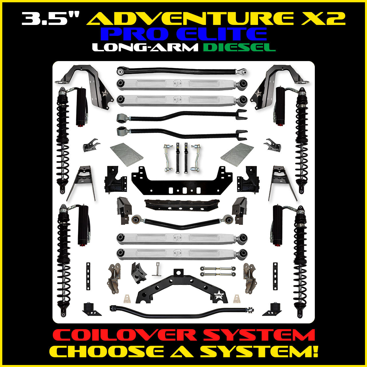 JLU 3.5 Inch Adventure-X Pro Elite Long Arm Coil Over Suspension Diesel Model