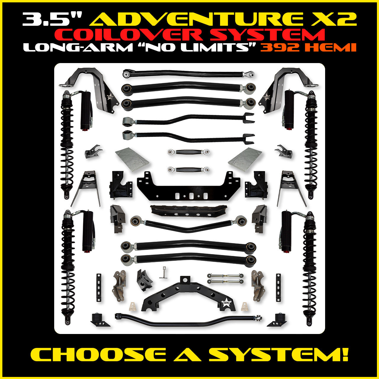 JLU 3.5 Inch Adventure-X "No Limits" Long Arm Coil Over Suspension 392 Model
