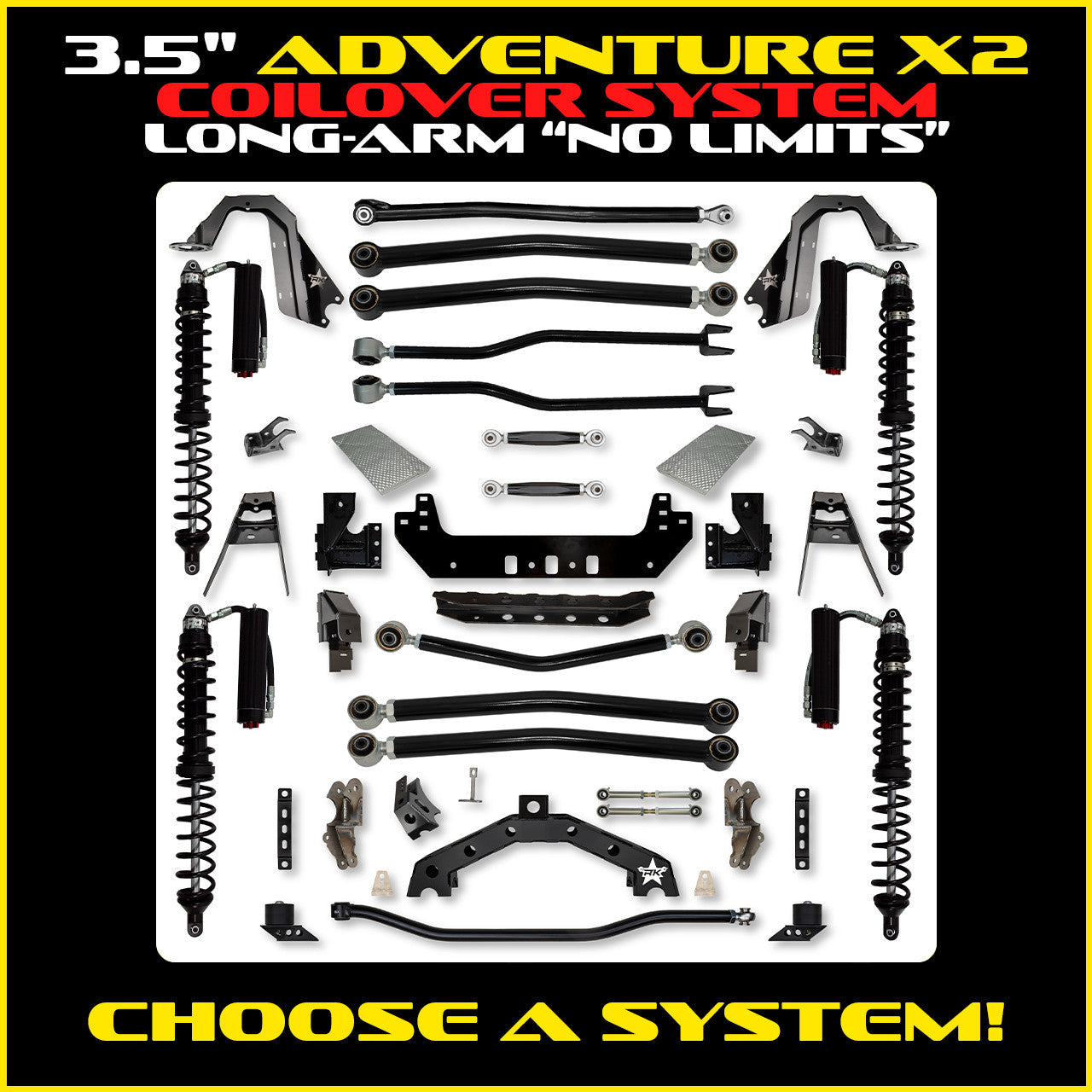JLU 3.5 Inch Adventure-X "No Limits" Long Arm Coil Over Suspension 4 Door Model