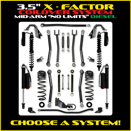 JLU 3.5 Inch X Factor "No Limits" Coil Over System Diesel Model
