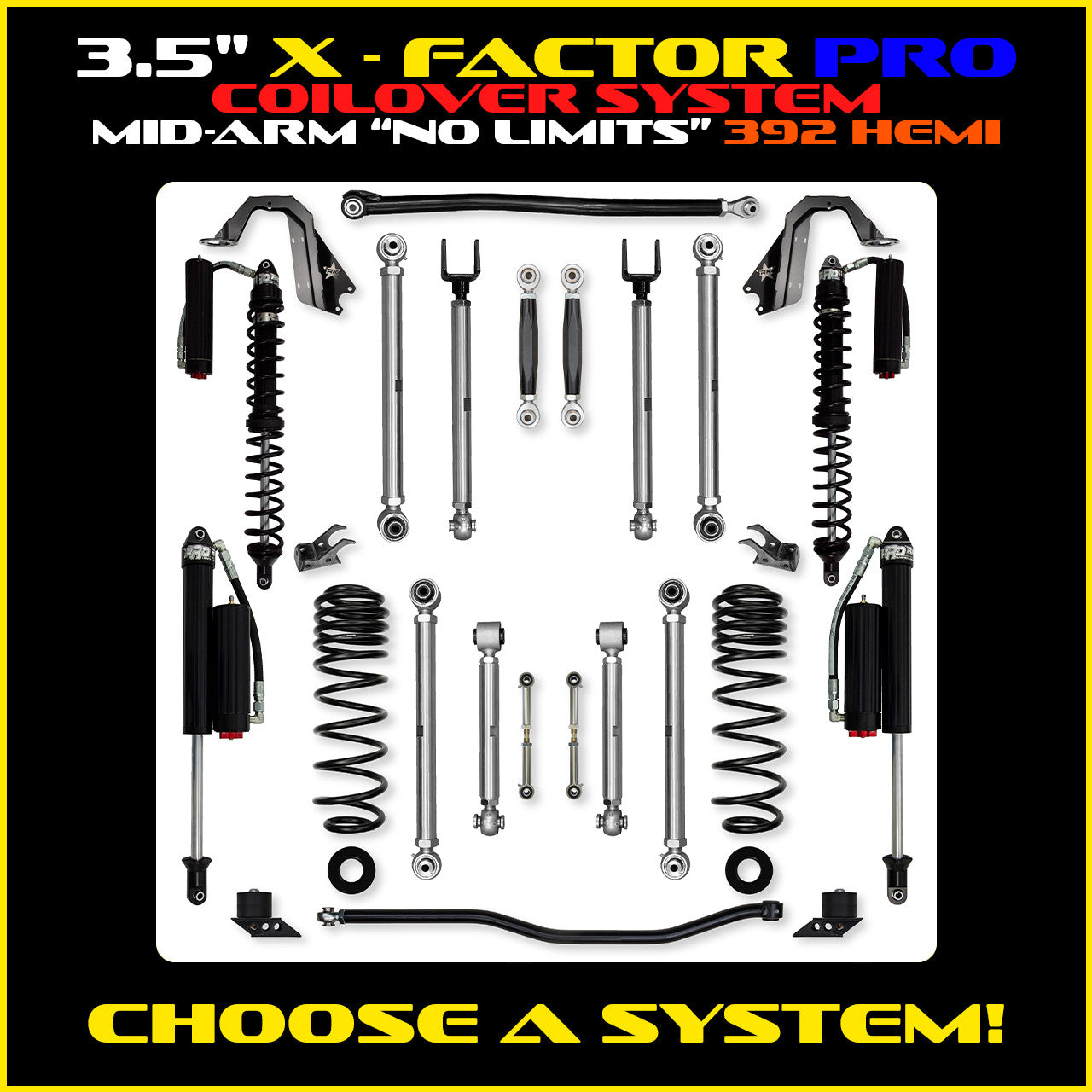 JLU 3.5 Inch X Factor Pro "No Limits" Aluminum Coil Over System 392 Model