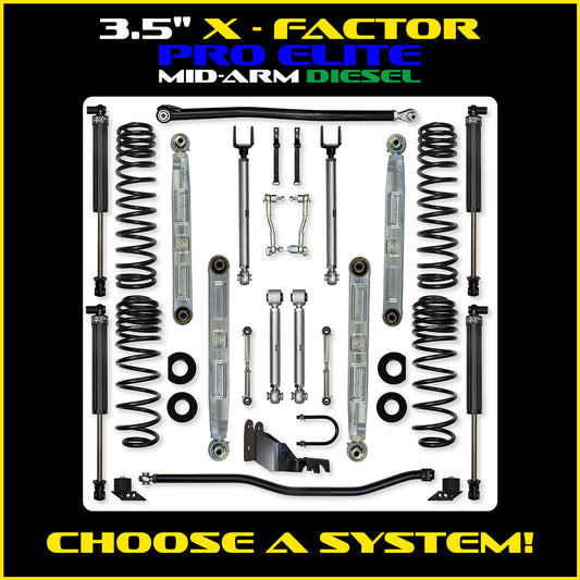 JLU 3.5 Inch X Factor Pro Elite Aluminum System w/ PB+J Lower Mid Arms Diesel Model