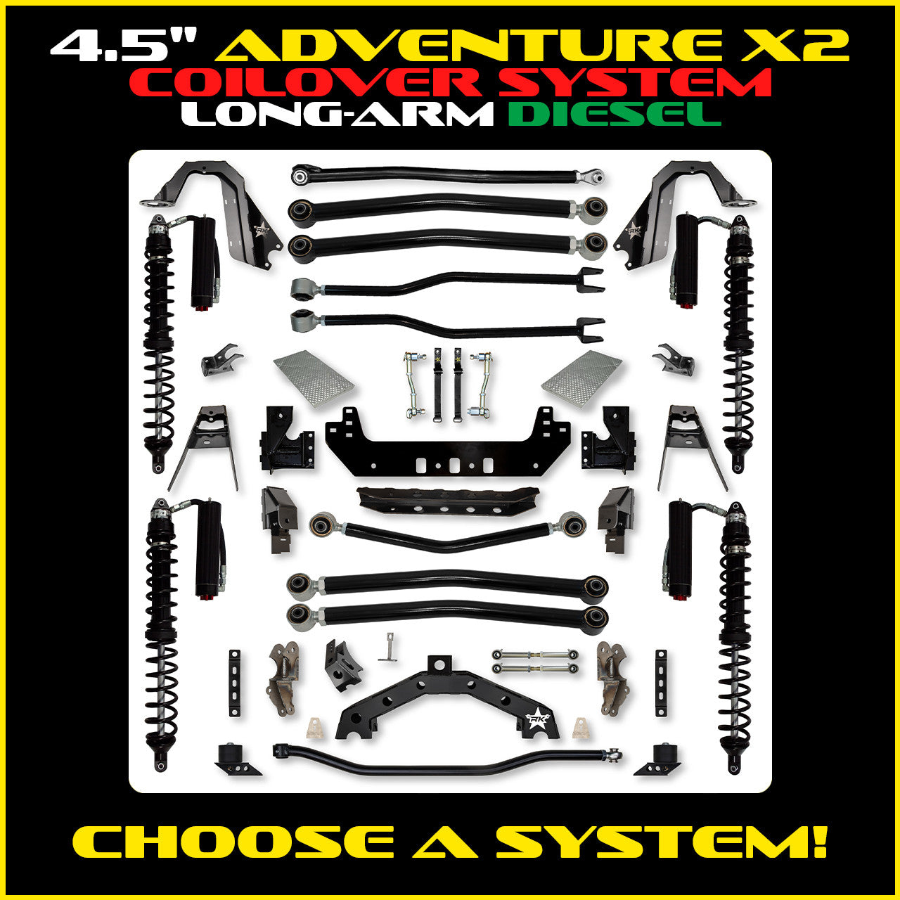 JLU 4.5 Inch Adventure-X Long Arm Coil Over Suspension Diesel Model