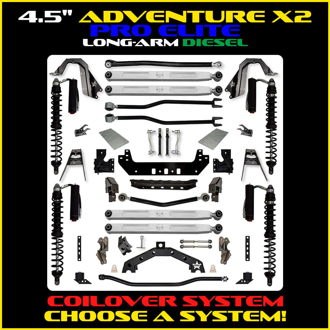 JLU 4.5 Inch Adventure-X Pro Elite Long Arm Coil Over Suspension Diesel Model