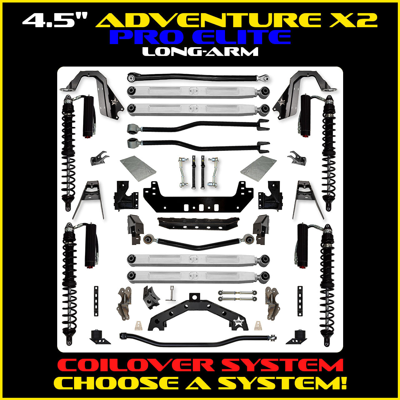 JLU 4.5 Inch Adventure-X Pro Long Arm Coil Over Suspension 4 Door Model
