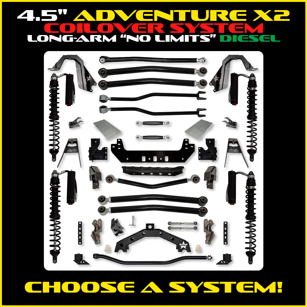 JLU 4.5 Inch Adventure-X "No Limits" Long Arm Coil Over Suspension Diesel Model