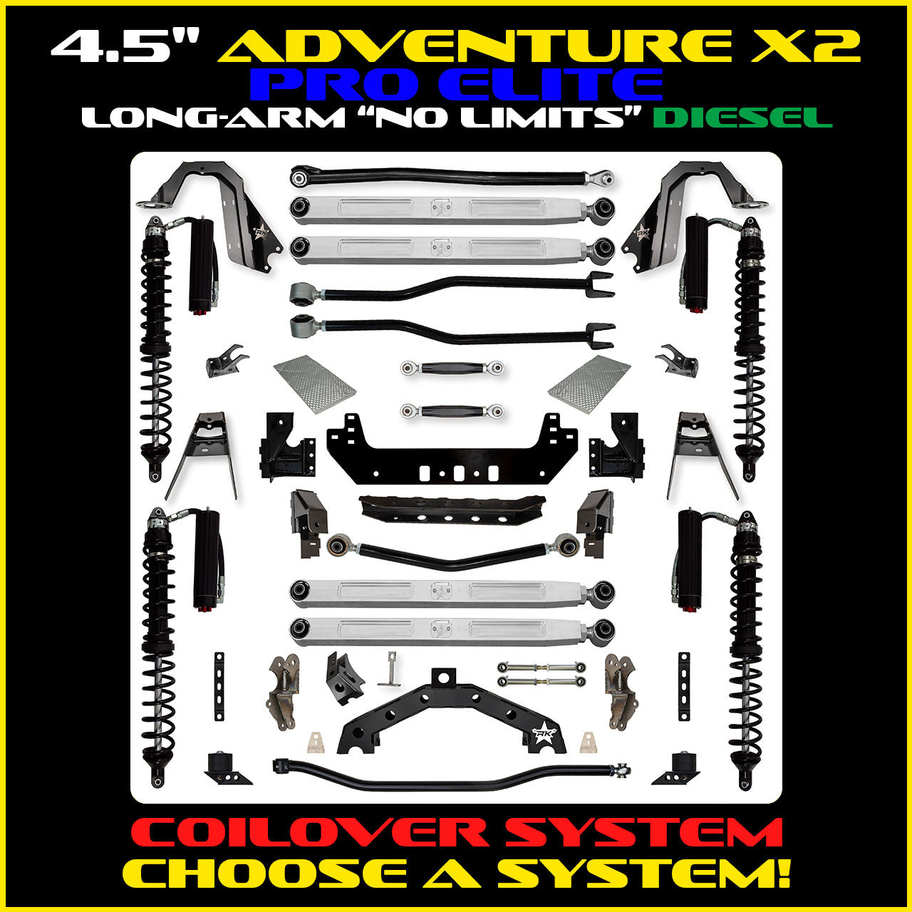 JLU 4.5 Inch Adventure-X Pro Elite "No Limits" Long Arm Coil Over Suspension Diesel Model