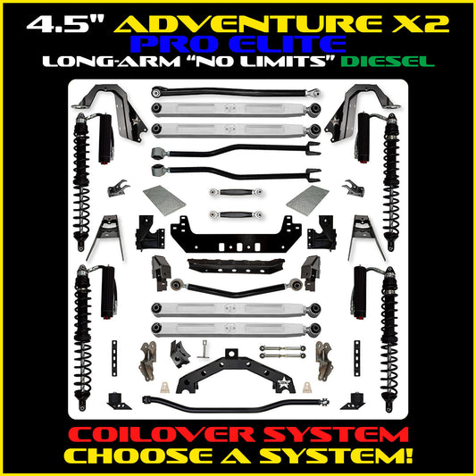 JLU 4.5 Inch Adventure-X Pro Elite "No Limits" Long Arm Coil Over Suspension Diesel Model