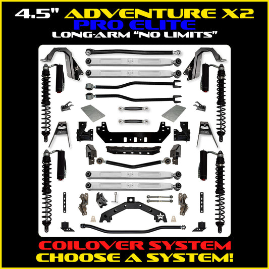 JLU 4.5 Inch Adventure-X Pro Elite "No Limits" Long Arm Coil Over Suspension 4 Door Model