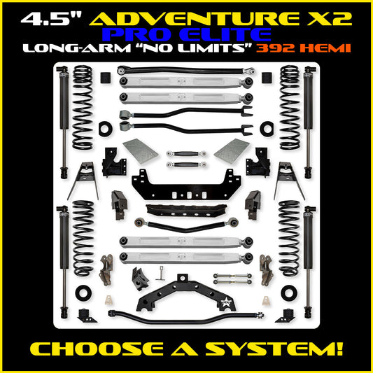 JLU 4.5 Inch Adventure-X Pro Elite "No Limits" Long Arm Suspension 392 Model
