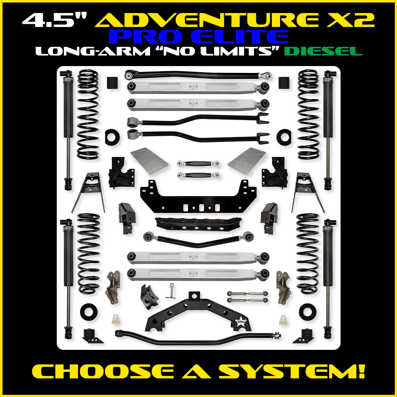 JLU 4.5 Inch Adventure-X Pro Elite "No Limits" Long Arm Suspension Diesel Model