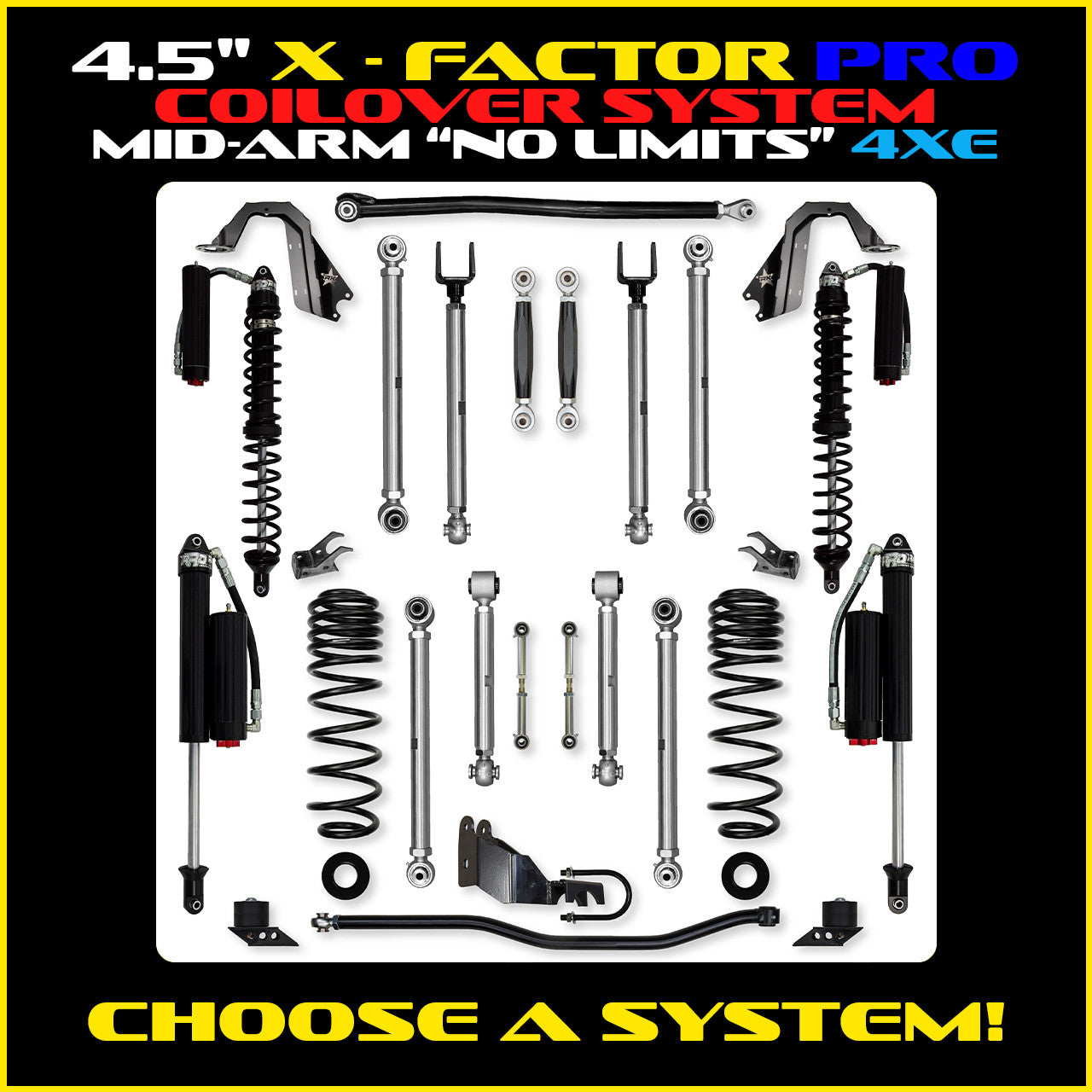 JLU 4.5 Inch X Factor Pro "No Limits" Aluminum Coil Over System 4XE Model