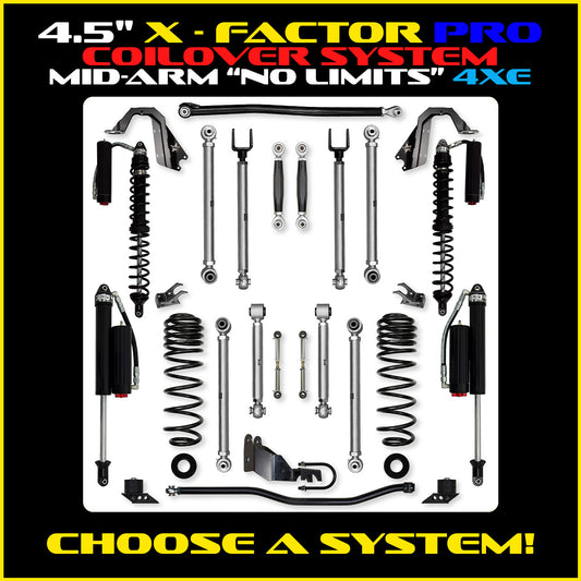 JLU 4.5 Inch X Factor Pro "No Limits" Aluminum Coil Over System 4XE Model