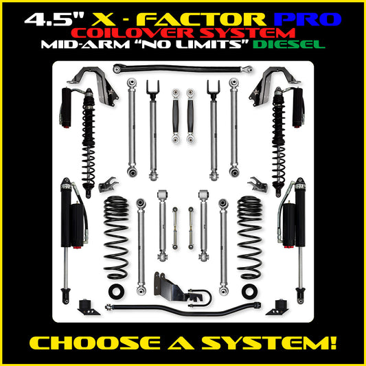 JLU 4.5 Inch X Factor Pro "No Limits" Aluminum Coil Over System Diesel Model