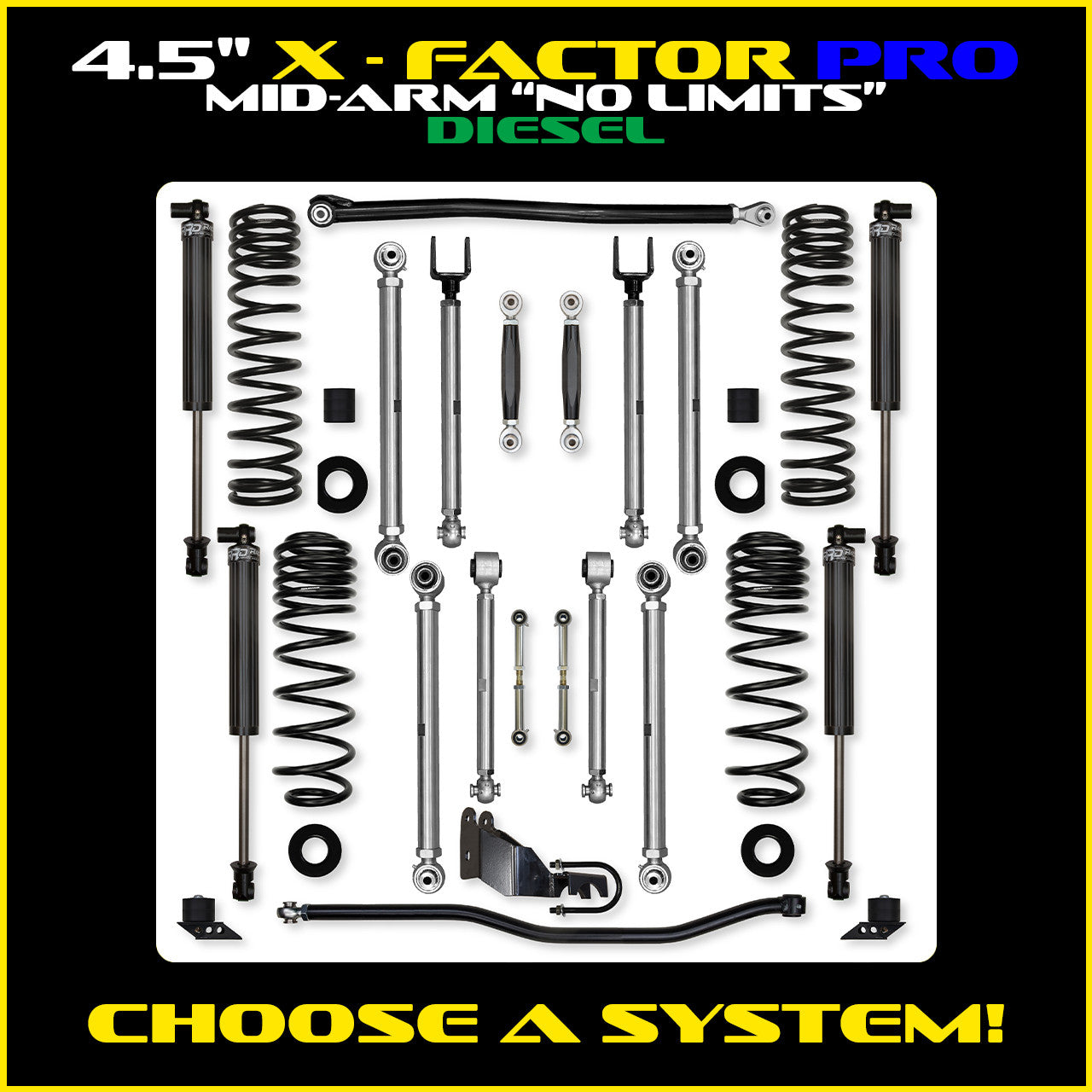 JLU 4.5 Inch X Factor Pro "No Limits" Aluminum System Diesel Model