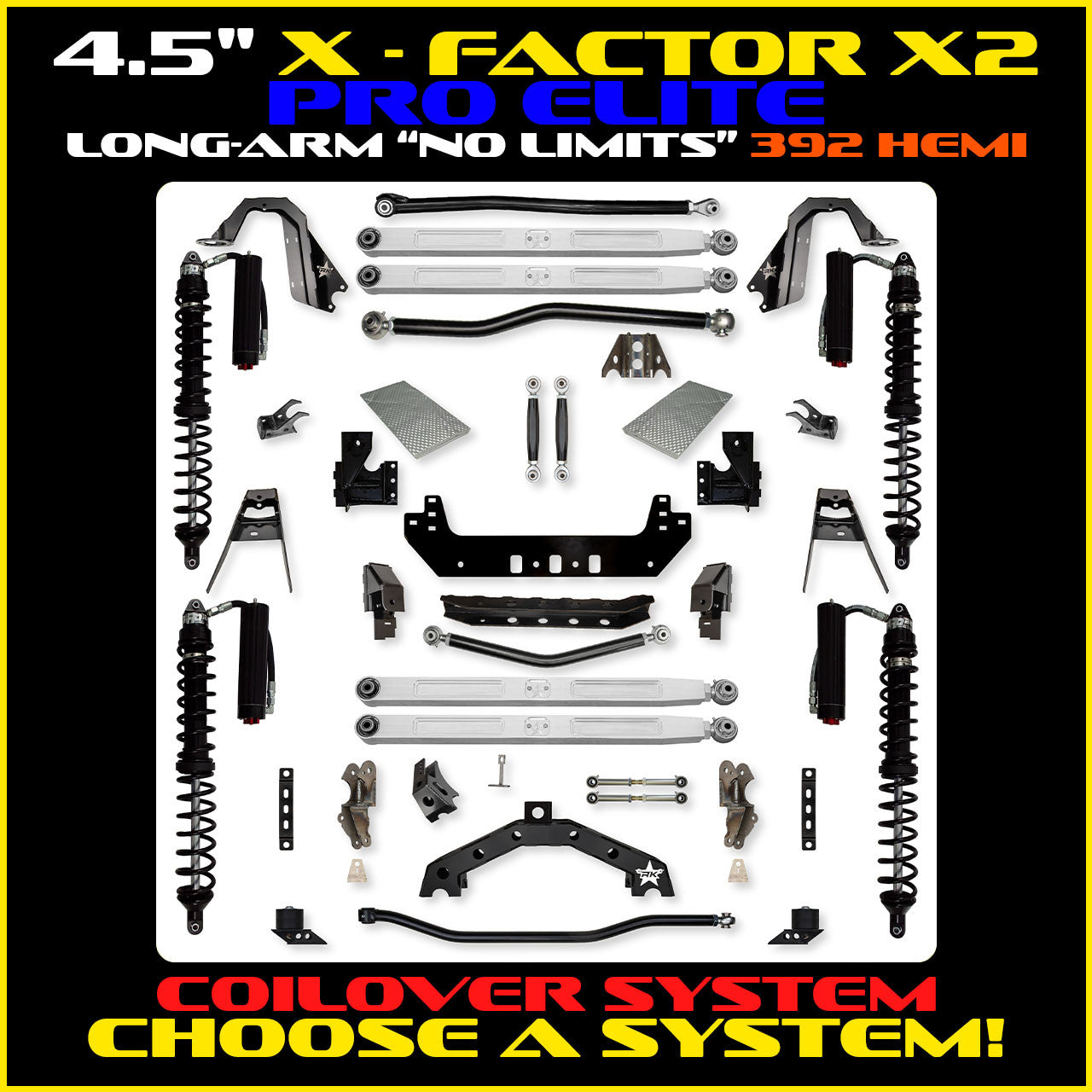 JLU 4.5 Inch X Factor X2 Pro Elite "No Limits" Long Arm Coil Over Suspension 392 Model