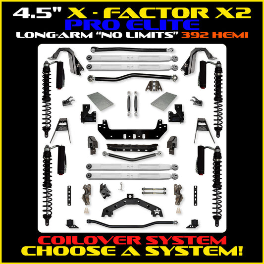 JLU 4.5 Inch X Factor X2 Pro Elite "No Limits" Long Arm Coil Over Suspension 392 Model