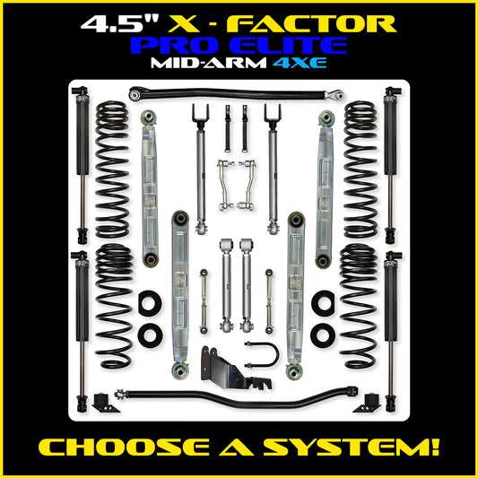 JLU 4.5 Inch X Factor Pro Elite Aluminum System w/ PB+J Lower Mid Arms 4XE Model