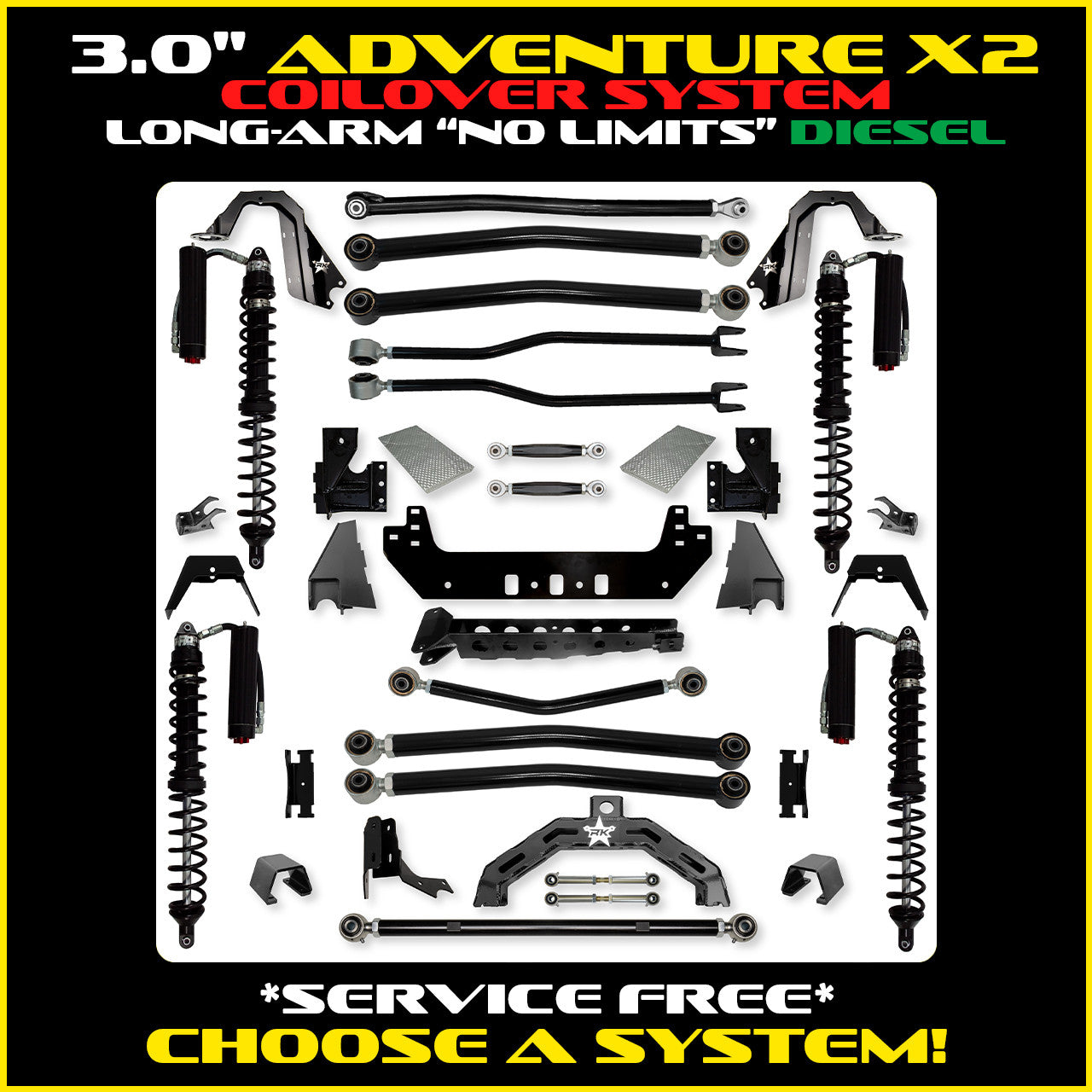 Gladiator 3.0 Inch Adventure-X "No Limits" Coil Over Long Arm System Diesel Model