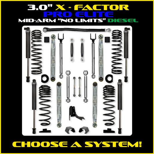 Gladiator 3.0 Inch X Factor Pro Elite "No Limits" Aluminum System w/ PB+J Lower Mid Arms Diesel Model