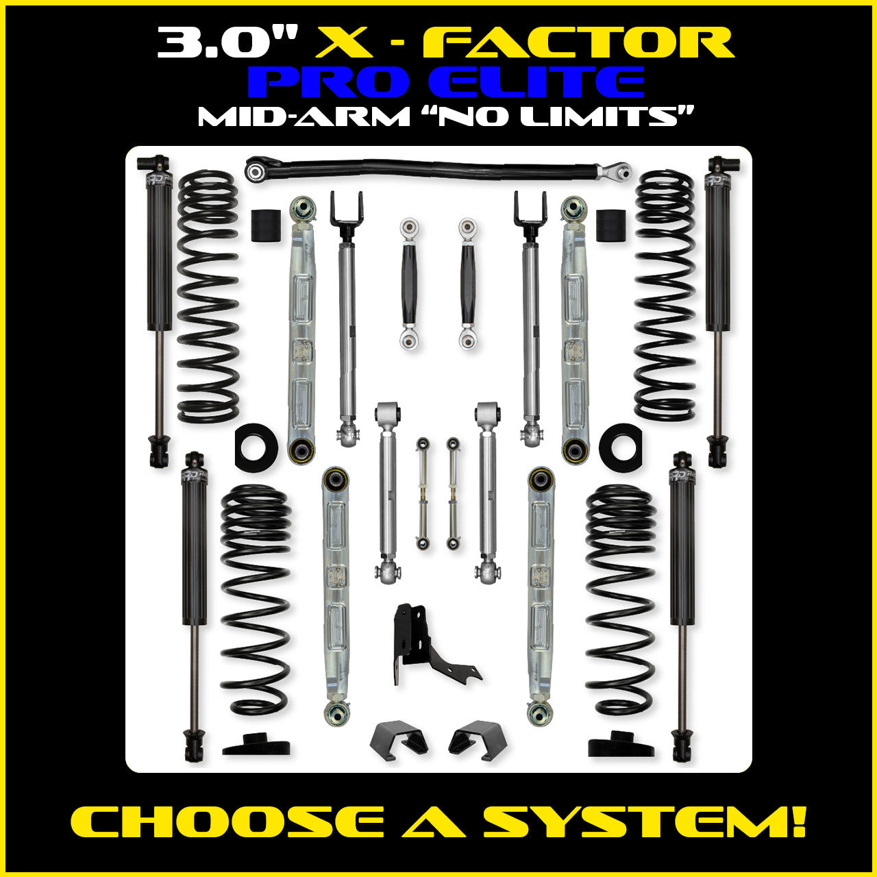 Gladiator 3.0 Inch X Factor Pro Elite "No Limits" Aluminum System w/ PB+J Lower Mid Arms