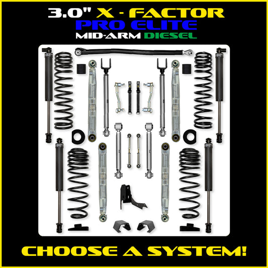 Gladiator 3.0 Inch X Factor Pro Elite Aluminum System w/ PB+J Lower Mid Arms Diesel Model