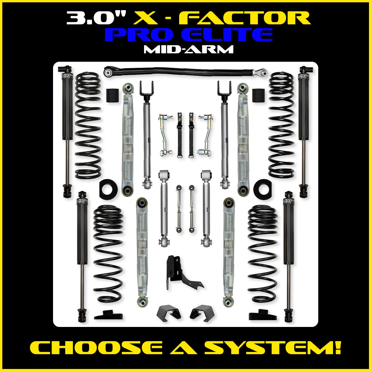 Gladiator 3.0 Inch X Factor Pro Elite Aluminum System w/ PB+J Lower Mid Arms