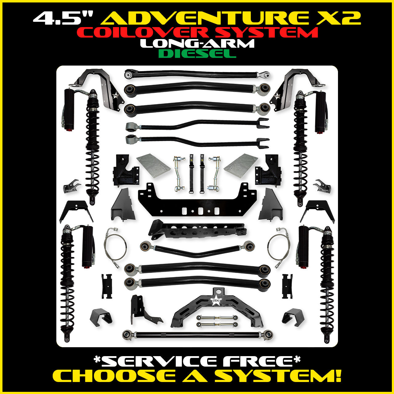 Gladiator 4.5 Inch Adventure-X Coil Over Long Arm System Diesel Model