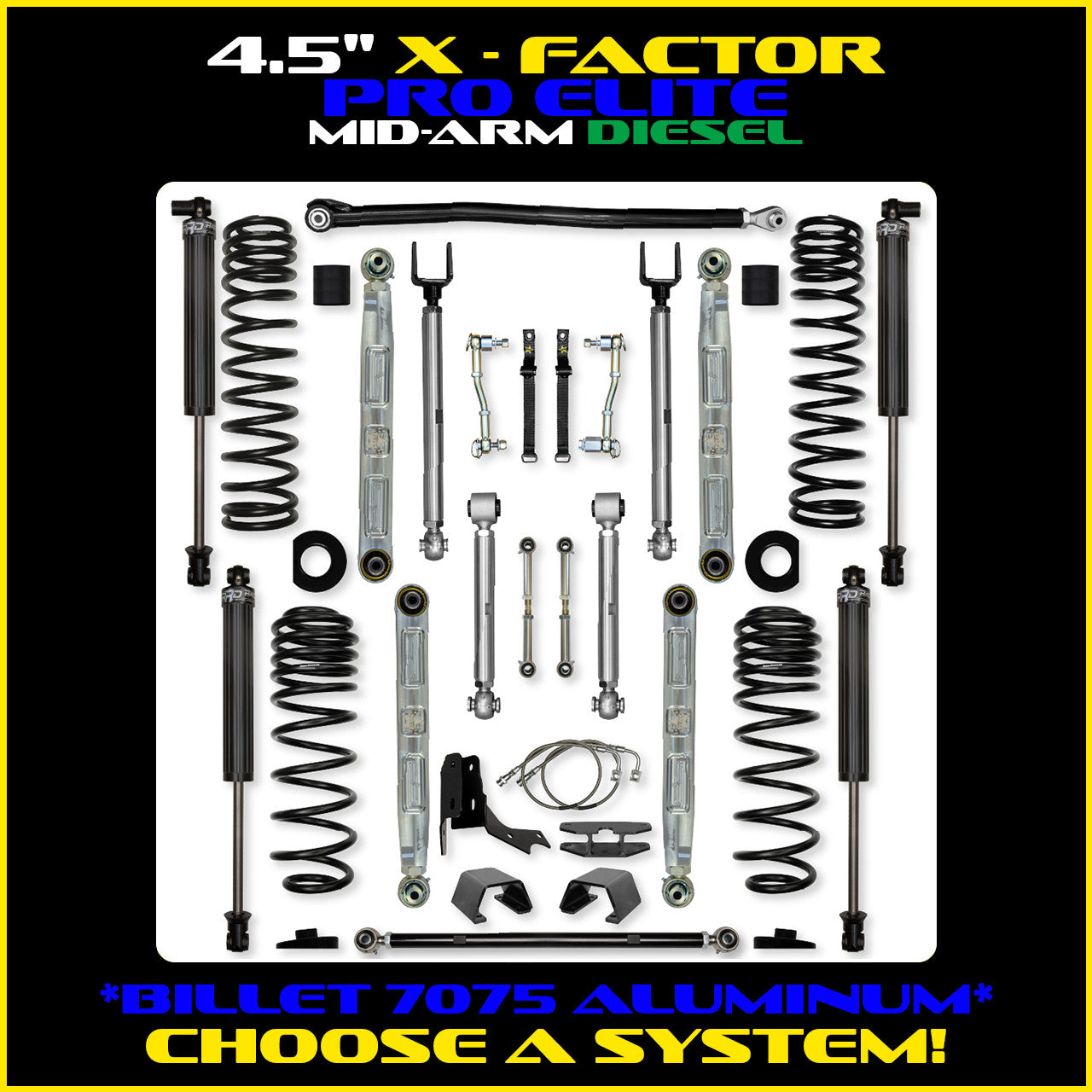 Gladiator 4.5 Inch X Factor Pro Elite Aluminum System w/ PB+J Lower Mid Arms Diesel Model