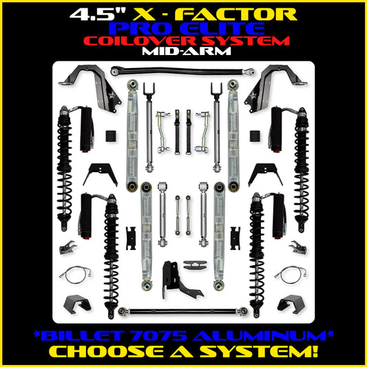 Gladiator 4.5 Inch X Factor Pro Elite Aluminum Coil Over System w/ PB+J Lower Mid Arms