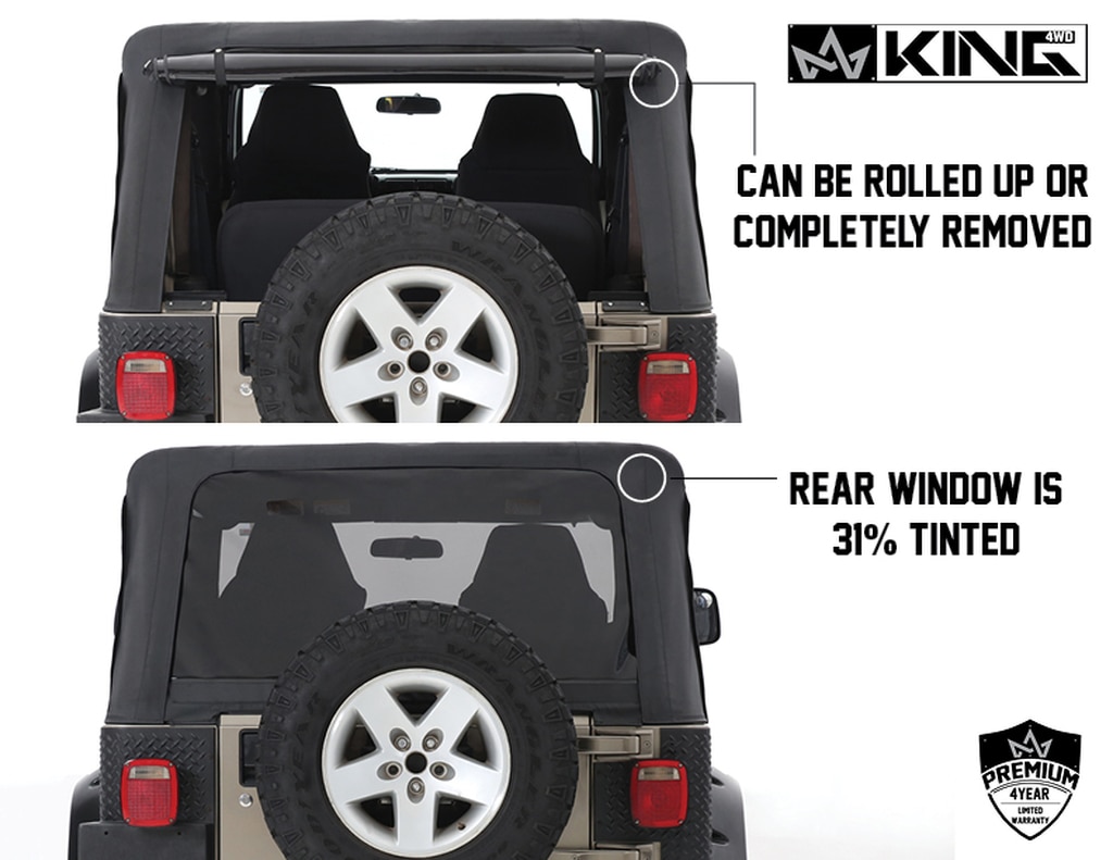 Jeep TJ Replacement Soft Top With Tinted Windows Upper Doors For 97-06 Wrangler  TJ Black Diamond King 4WD | Krawl Off Road