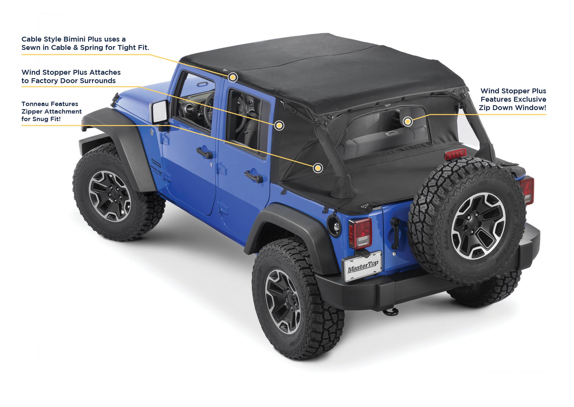 Jeep JK Combo For Soft Top Equipped Cable Style Bimini Top Plus 10-18 Wrangler  JK 4 Door w/s Header WindStopper Plus and Tonneau MasterTwill MasterTop |  Krawl Off Road